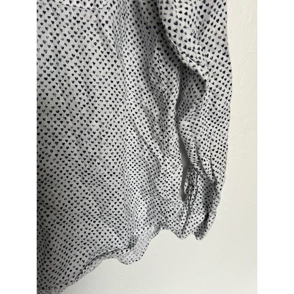 Grayson Shirt Size 4 Large Hearts Linen Button Down Woven White Navy Blue Long - Picture 3 of 4